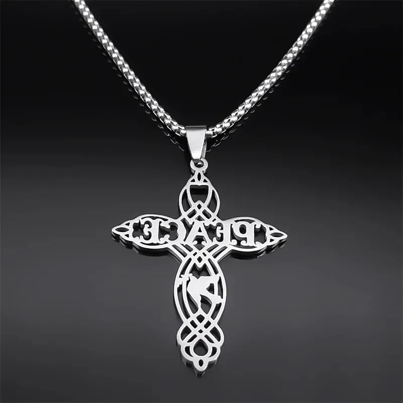 Dove of Peace Letter Cross Necklace for Women Men Stainless Steel Silver Color Exquisite Pigeon Chain