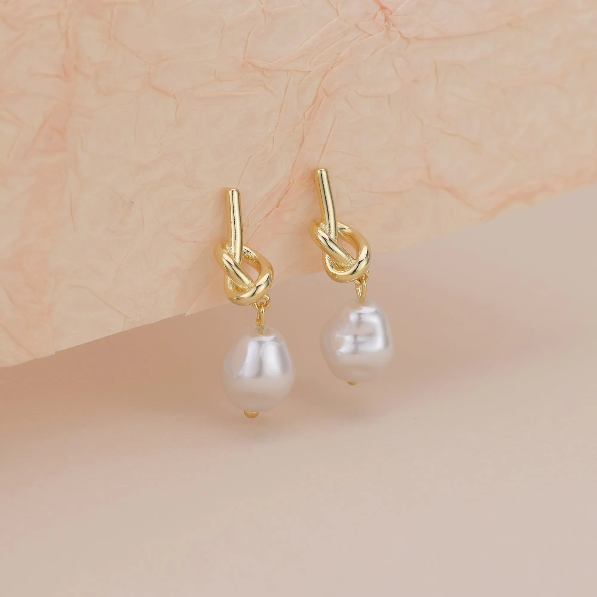 E161 love knot pearl dangle stud earrings