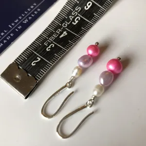 Earrings: Pink, ivory and lilac triple pearl drop earrings
