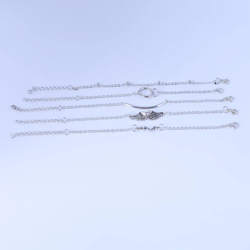 Ecg Wing String Bead Round Tube Circle 5 Piece Set Bracelet