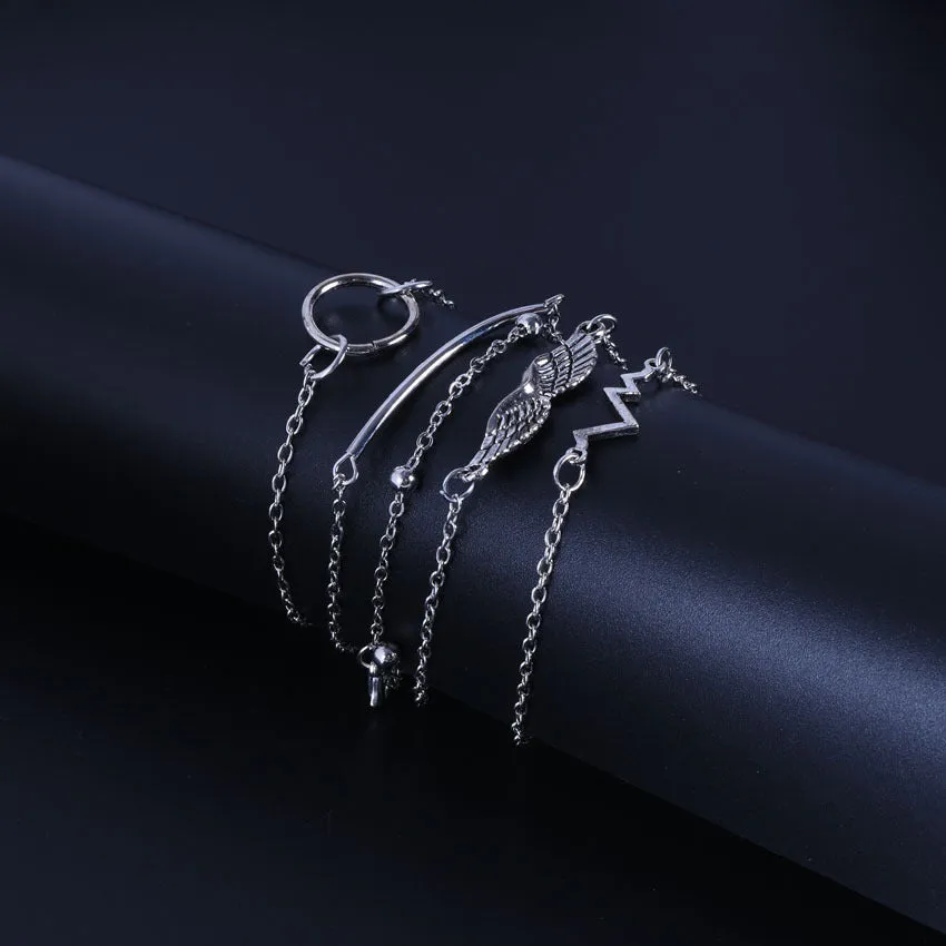 Ecg Wing String Bead Round Tube Circle 5 Piece Set Bracelet