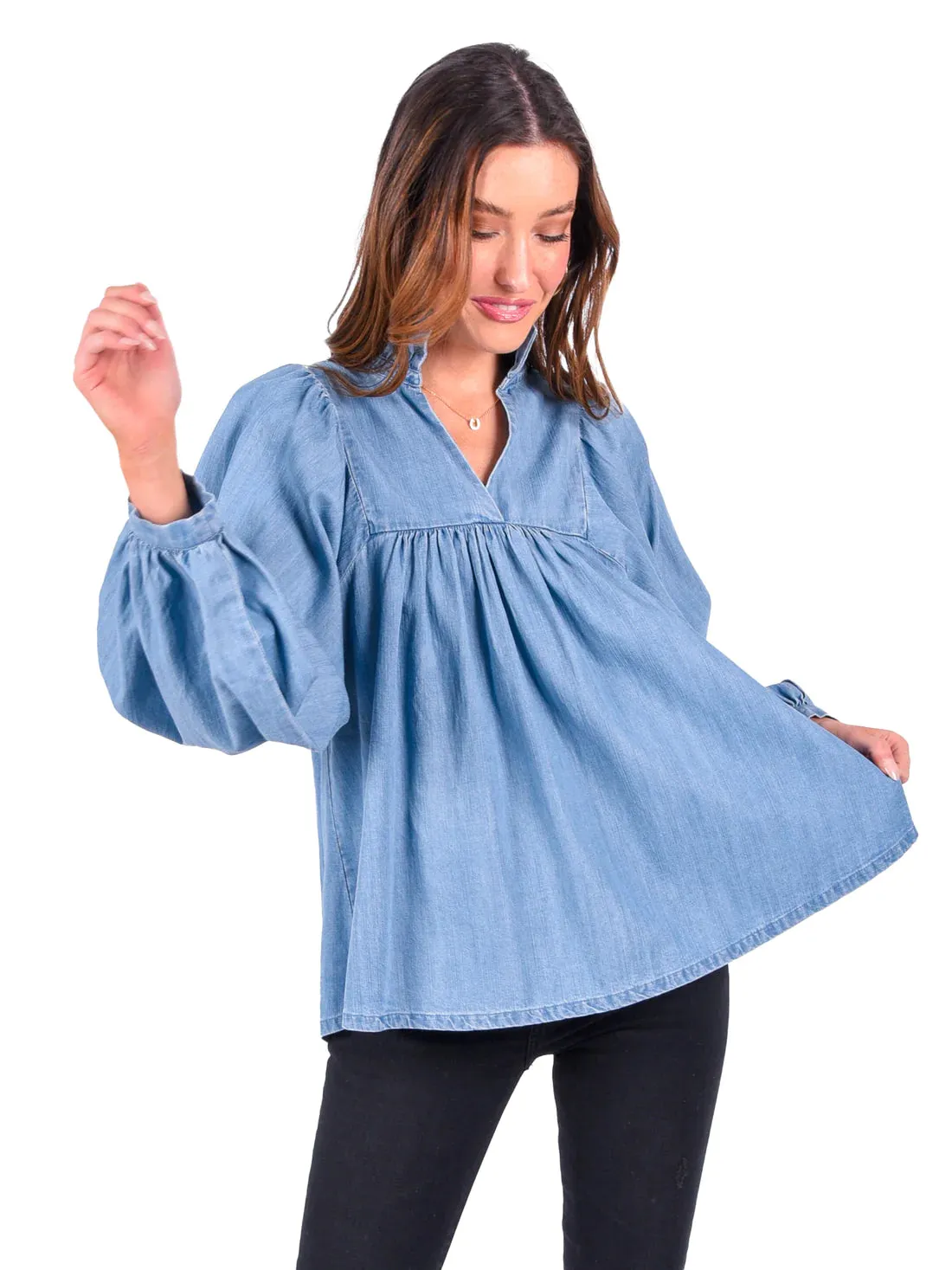 EMILY MCCARTHY Stella Top- Denim Chambray