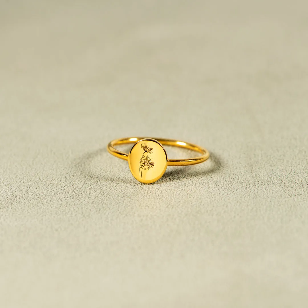 Engraved Birth Month Flower Ring