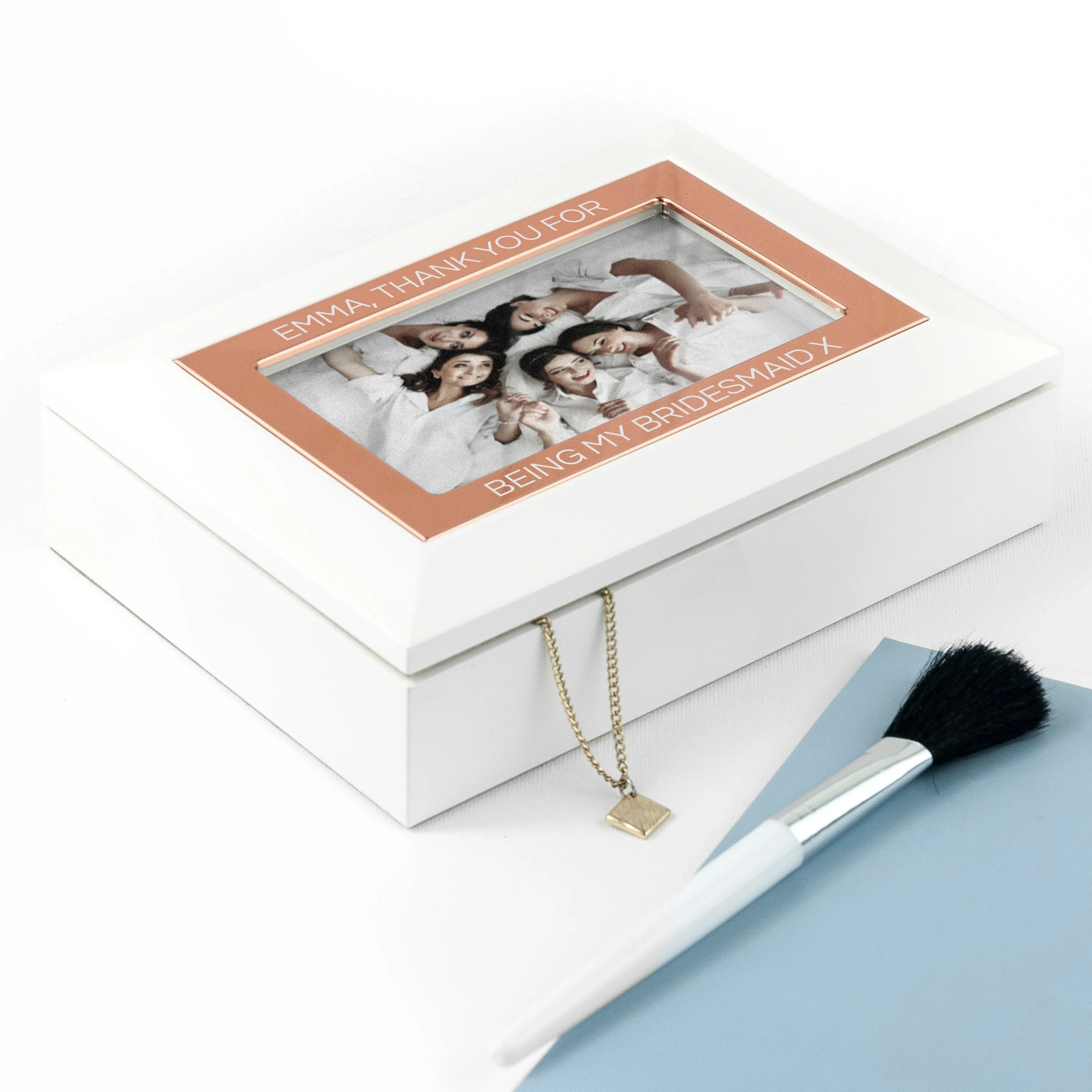 Engraved Jewelry Box - White and Rose Gold