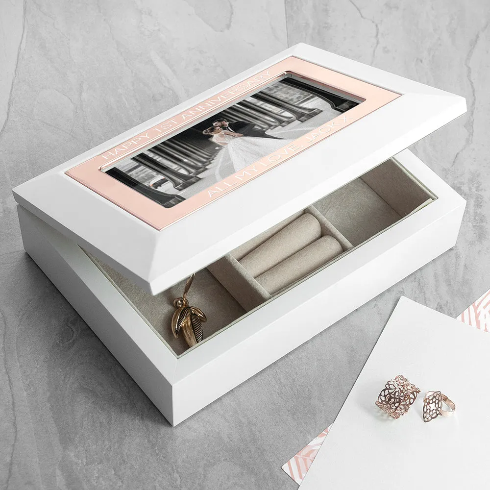 Engraved Jewelry Box - White and Rose Gold