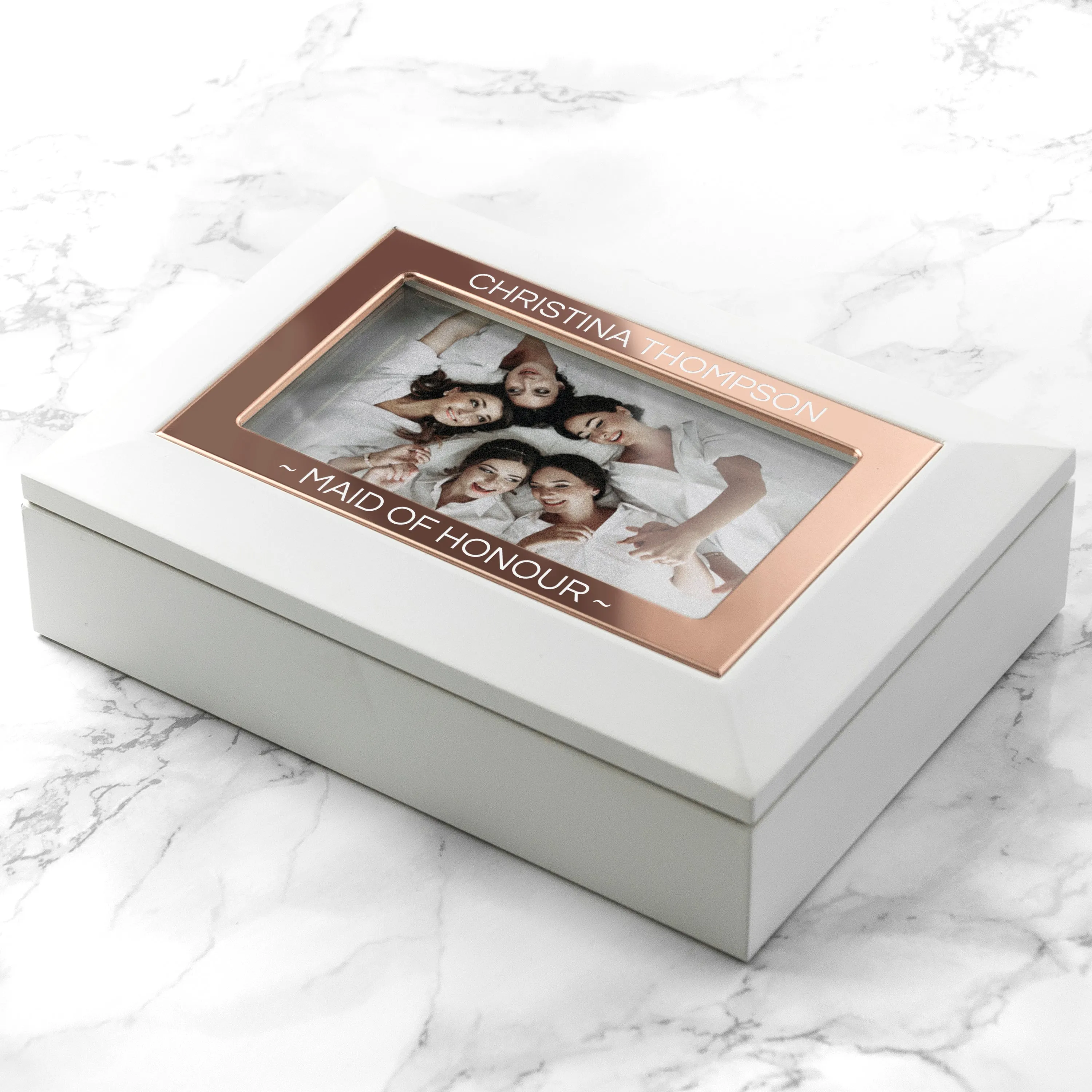 Engraved Jewelry Box - White and Rose Gold