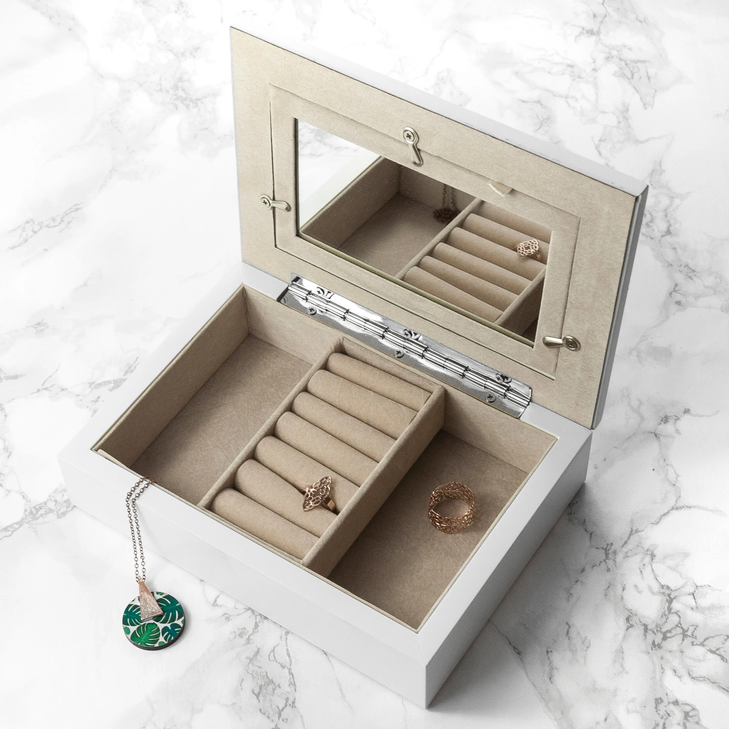 Engraved Jewelry Box - White and Rose Gold