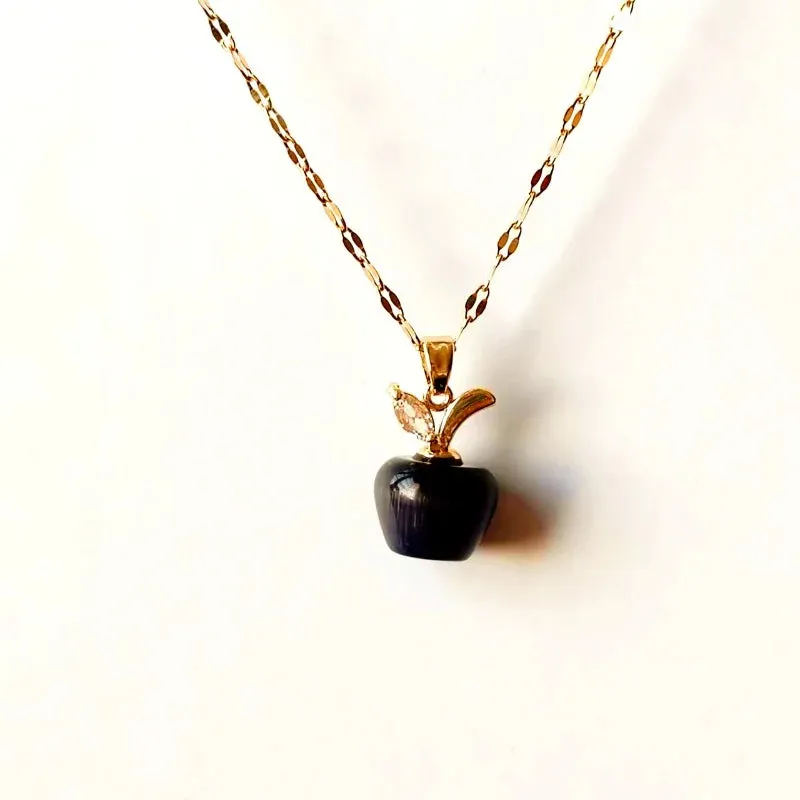 Exquisite Cat's Eye Stone Apple Necklace with Sparkling Zircon, Perfect Gift for Women