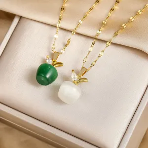 Exquisite Cat's Eye Stone Apple Necklace with Sparkling Zircon, Perfect Gift for Women