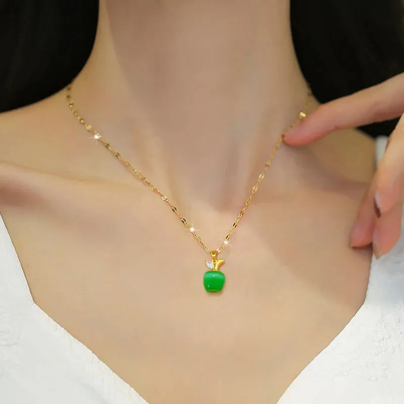 Exquisite Cat's Eye Stone Apple Necklace with Sparkling Zircon, Perfect Gift for Women