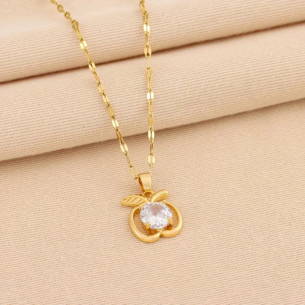 Exquisite Cat's Eye Stone Apple Necklace with Sparkling Zircon, Perfect Gift for Women