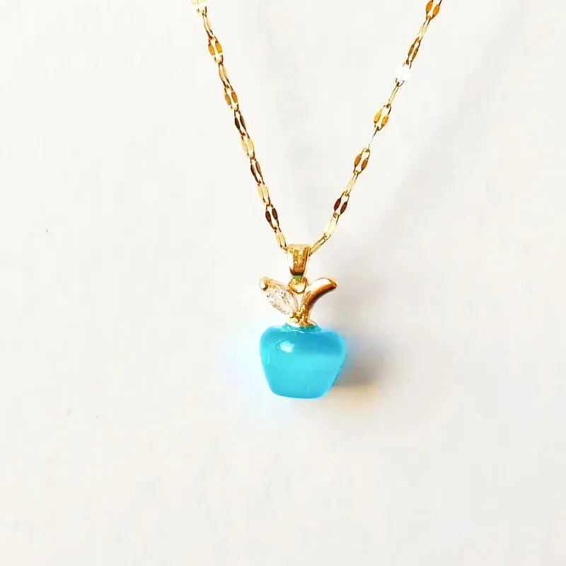 Exquisite Cat's Eye Stone Apple Necklace with Sparkling Zircon, Perfect Gift for Women