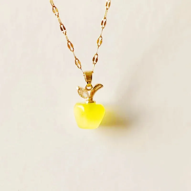 Exquisite Cat's Eye Stone Apple Necklace with Sparkling Zircon, Perfect Gift for Women