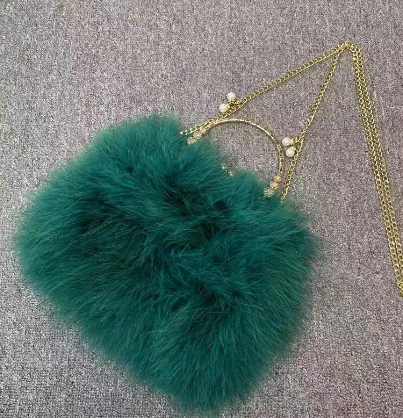 Feather Handbag for Women Luxury Purses and Handbags Designer Party Clutch Chain Shoulder Crossbody Bag Plush Wedding Bag