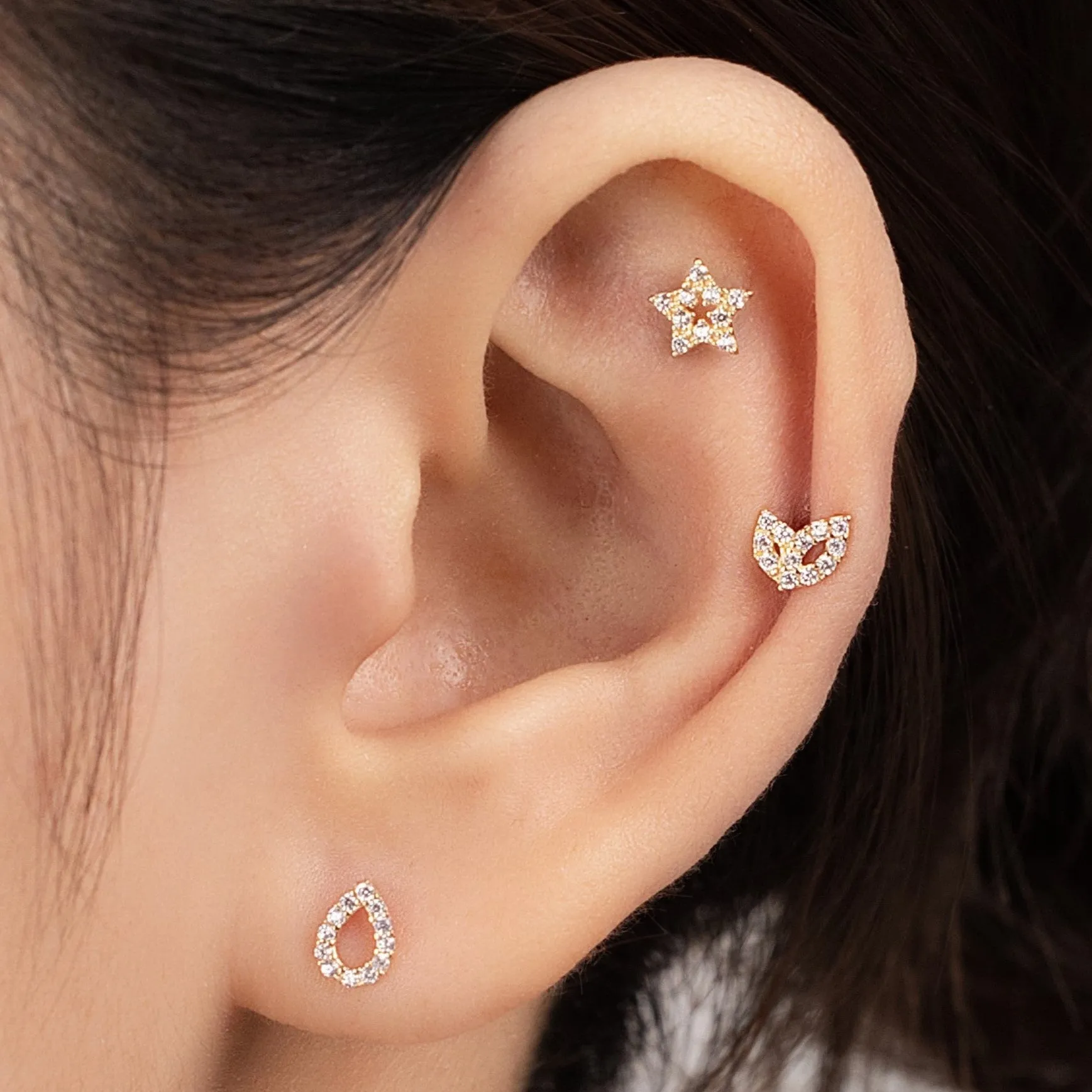 Flora Piercing in Yellow Gold with Cubic Zirconia