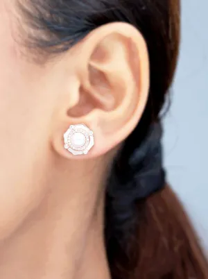 Floral Pearl Stud Earrings (Pure Silver)