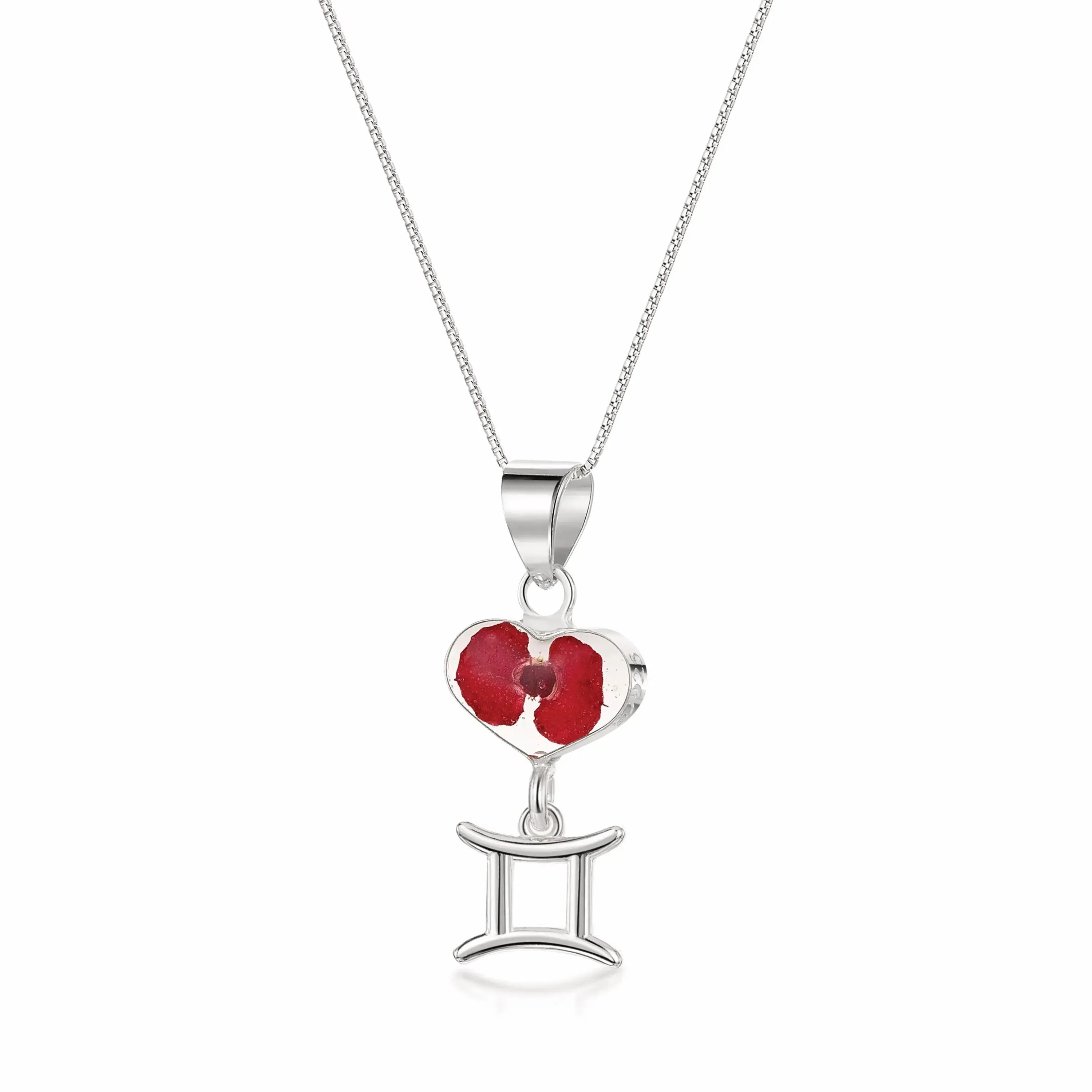 Gemini Necklace - Sterling silver pendant with real flowers & a zodiac charm.  More Options...