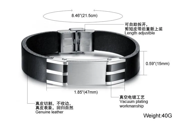 Genuine Leather Bold Men's Stainless Steel Bracelet