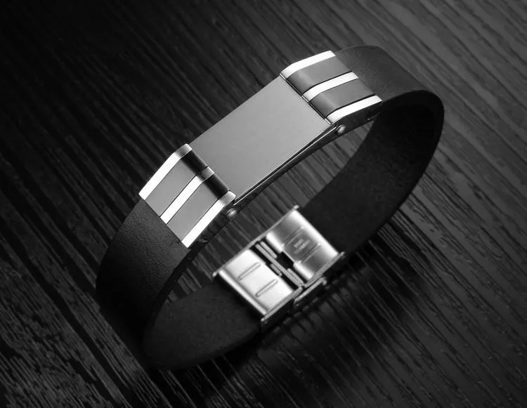 Genuine Leather Bold Men's Stainless Steel Bracelet