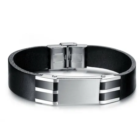 Genuine Leather Bold Men's Stainless Steel Bracelet