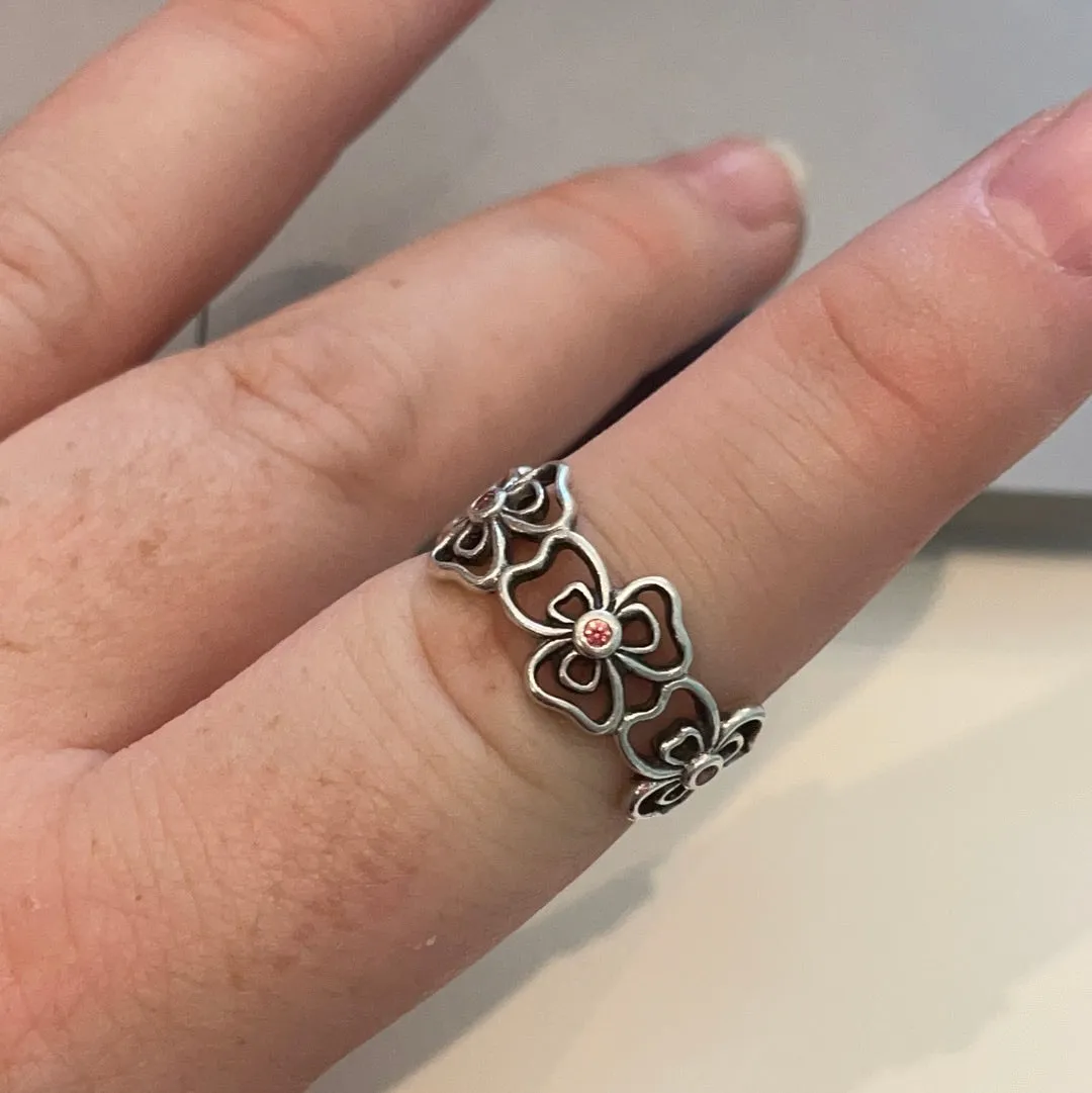 Genuine Pandora Pink Cz Posy Ring Size 57 RARE and HTF