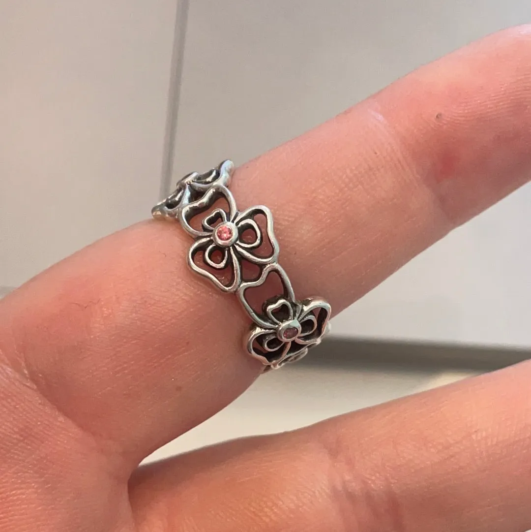 Genuine Pandora Pink Cz Posy Ring Size 57 RARE and HTF