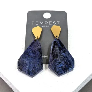 Geometric subtle sparkle resin earrings with geo gold post