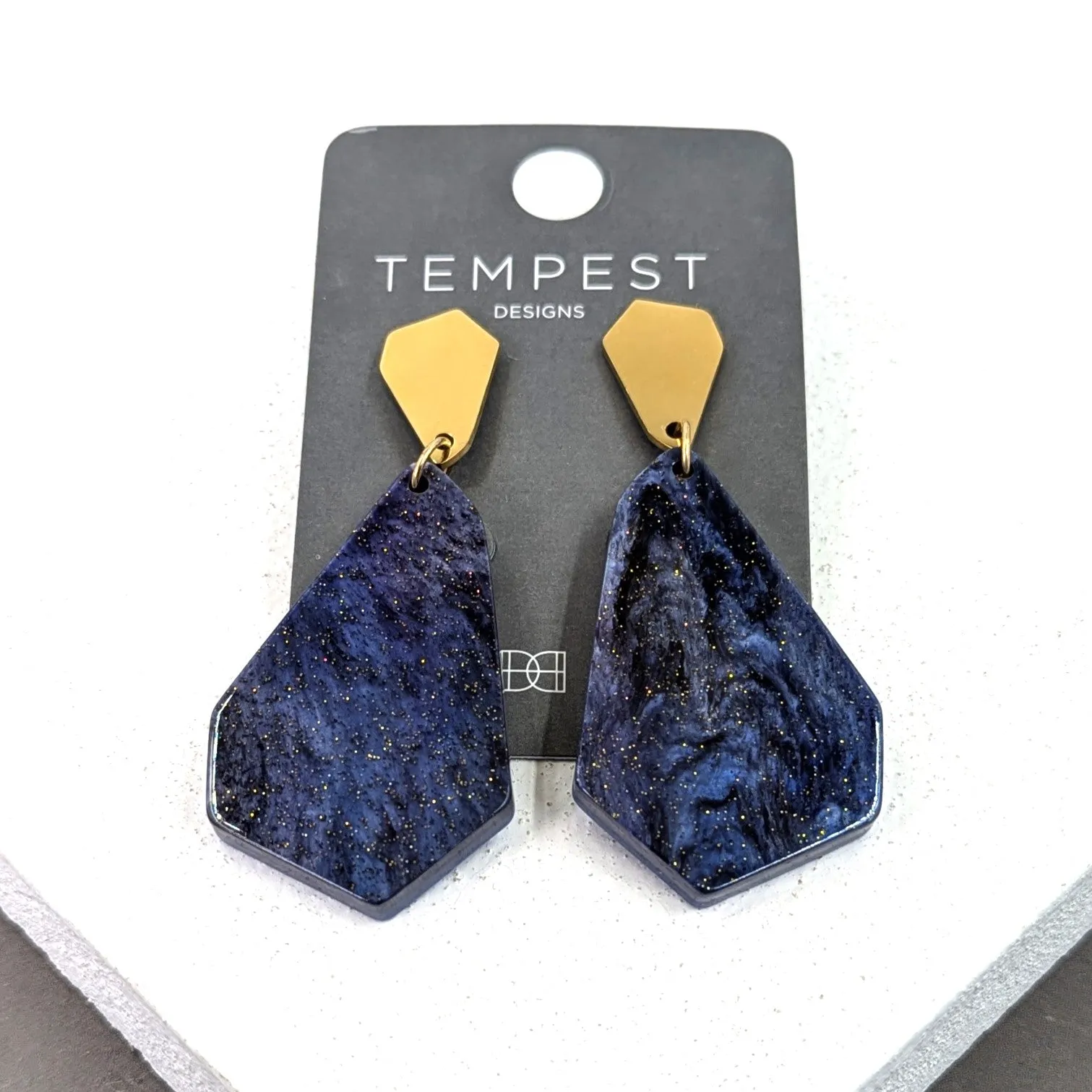 Geometric subtle sparkle resin earrings with geo gold post