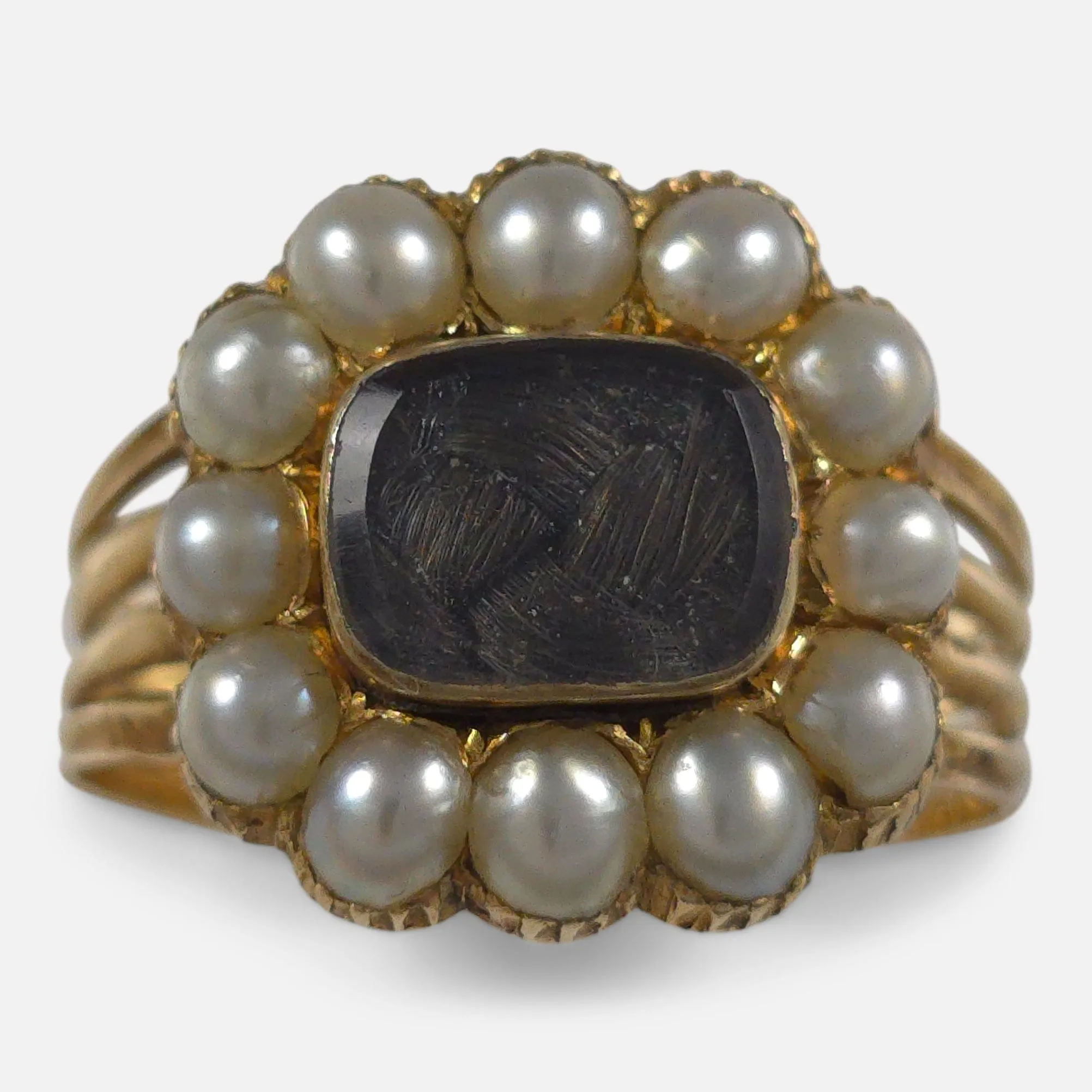 George III 18ct Gold Pearl, and Hair Memorial Ring - Circa 1815