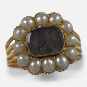 George III 18ct Gold Pearl, and Hair Memorial Ring - Circa 1815