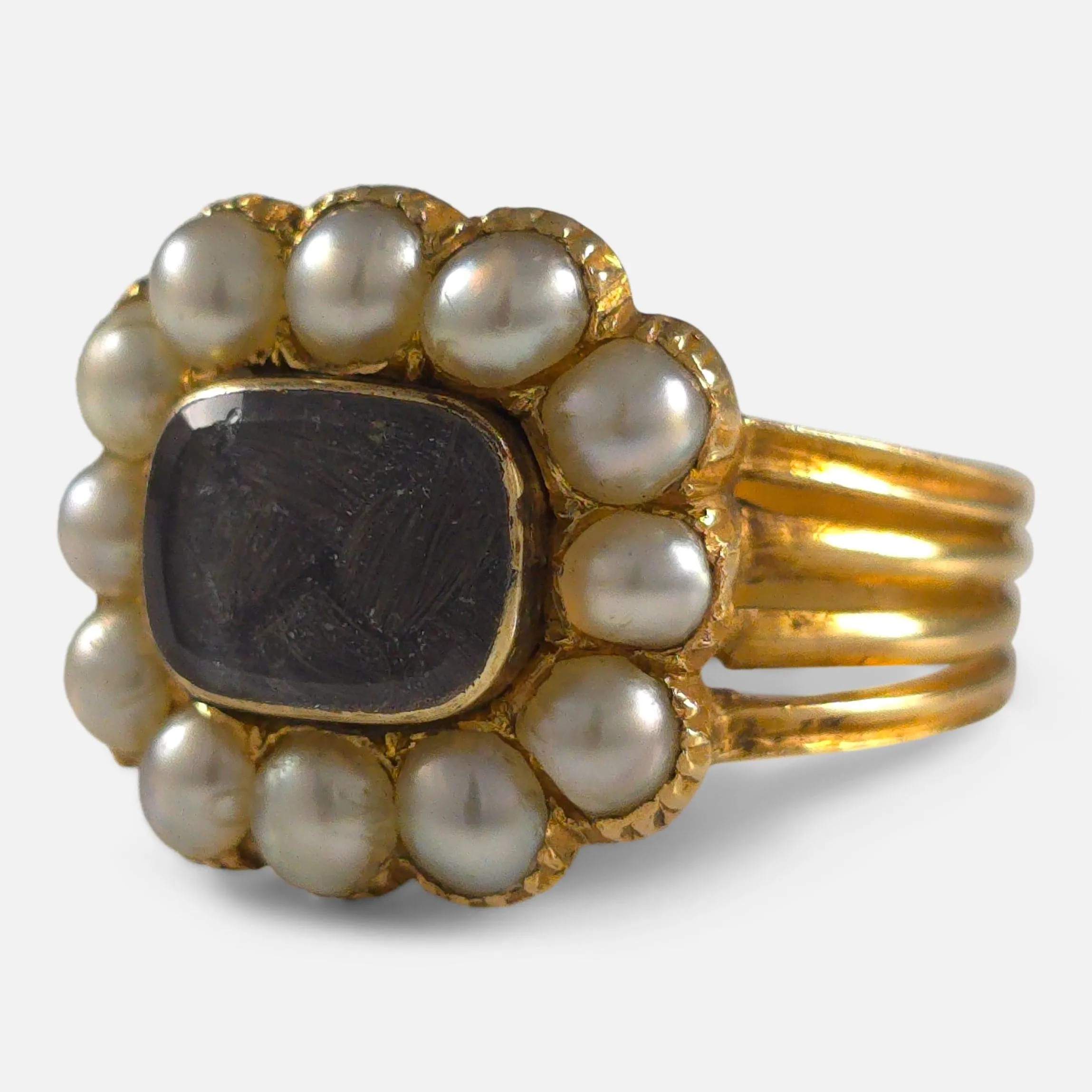 George III 18ct Gold Pearl, and Hair Memorial Ring - Circa 1815