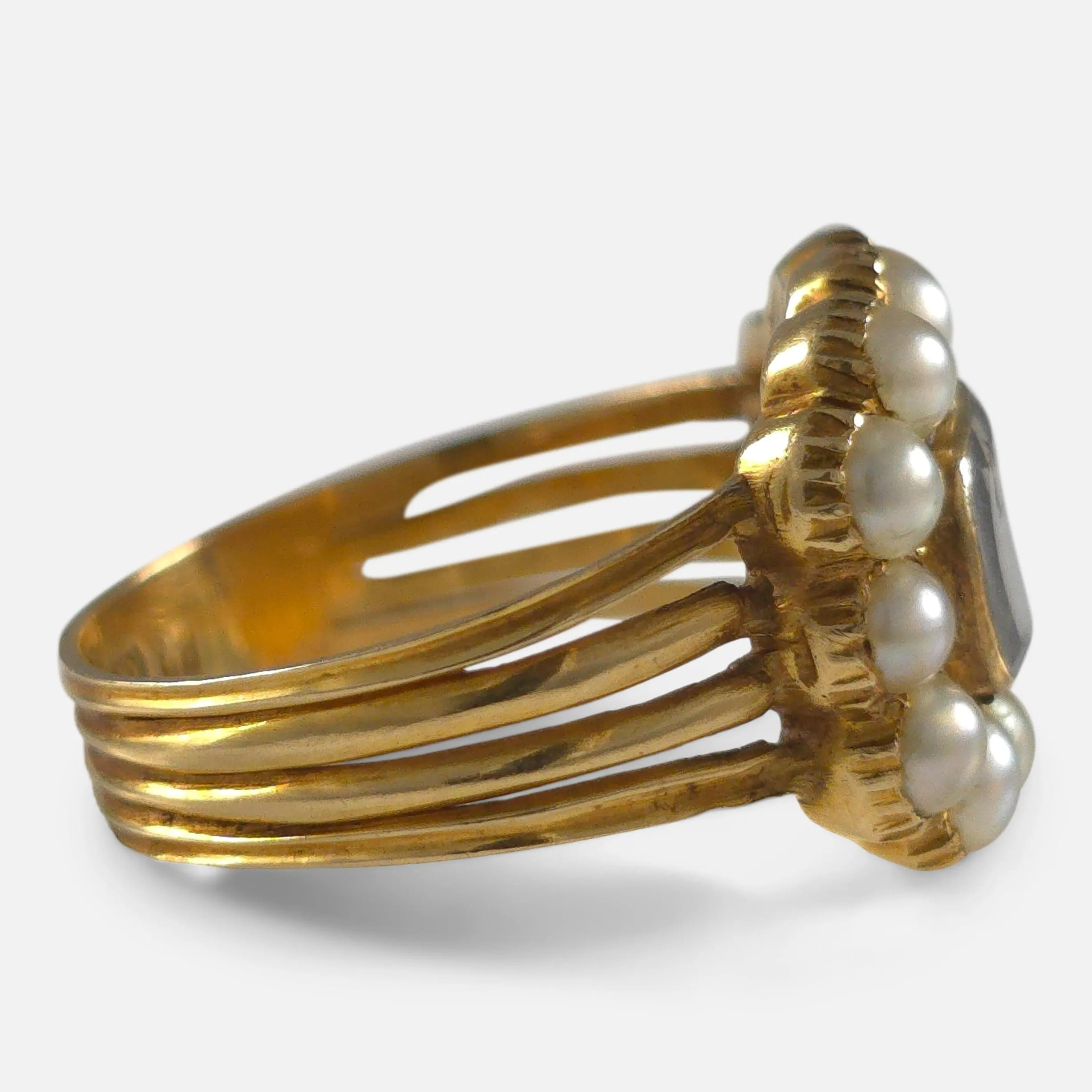 George III 18ct Gold Pearl, and Hair Memorial Ring - Circa 1815