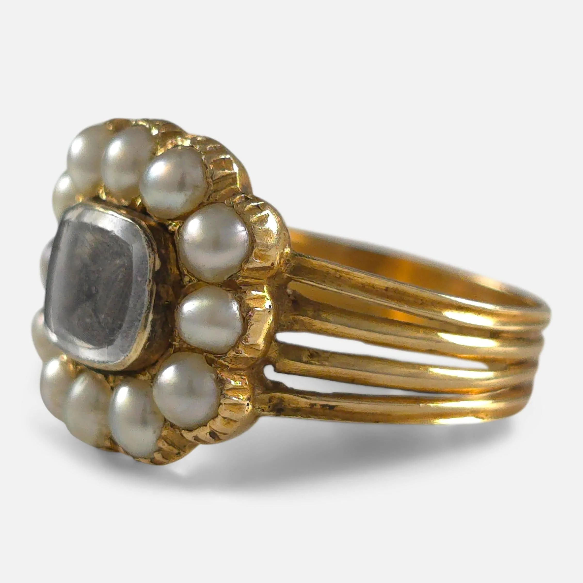 George III 18ct Gold Pearl, and Hair Memorial Ring - Circa 1815