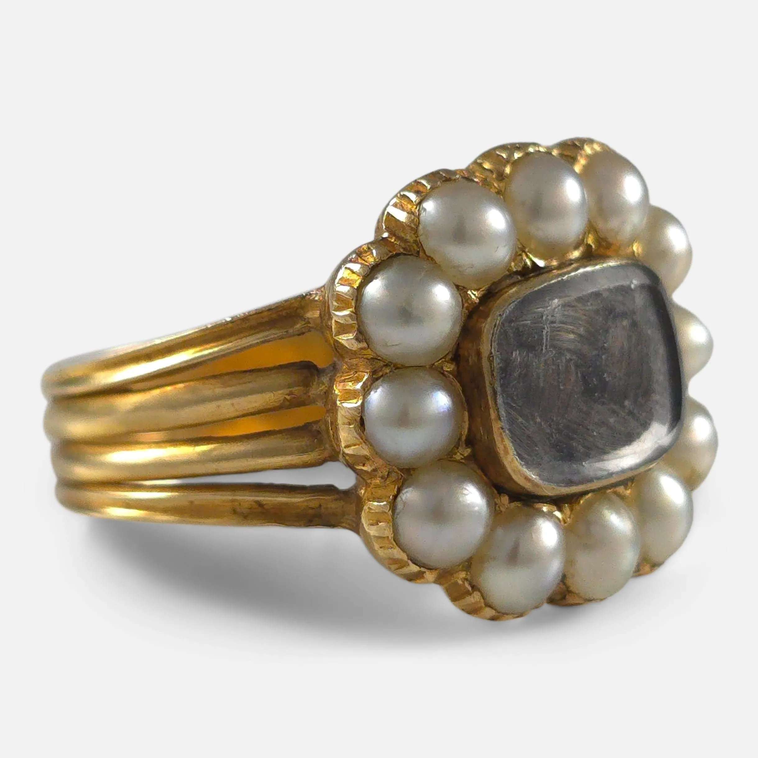 George III 18ct Gold Pearl, and Hair Memorial Ring - Circa 1815