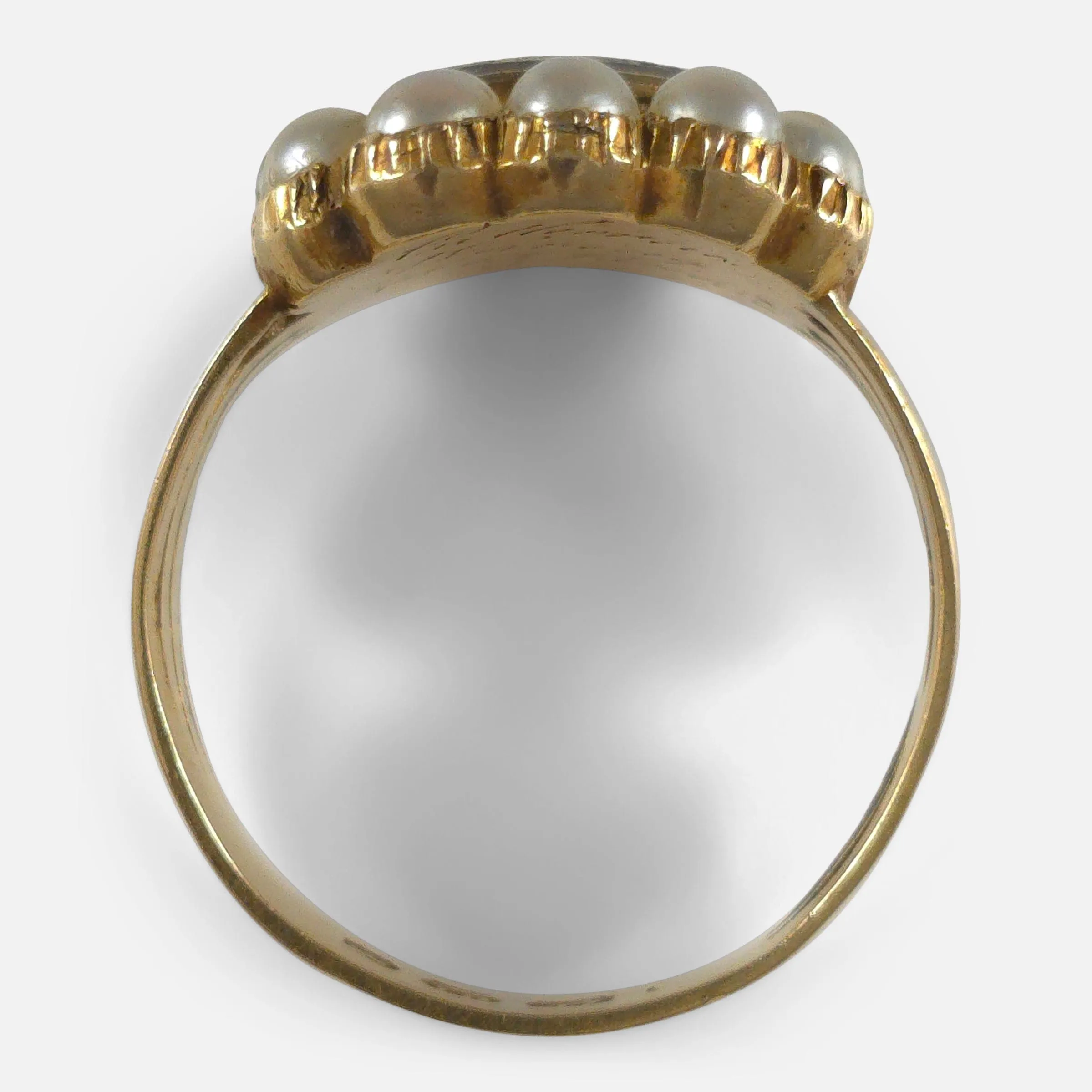 George III 18ct Gold Pearl, and Hair Memorial Ring - Circa 1815