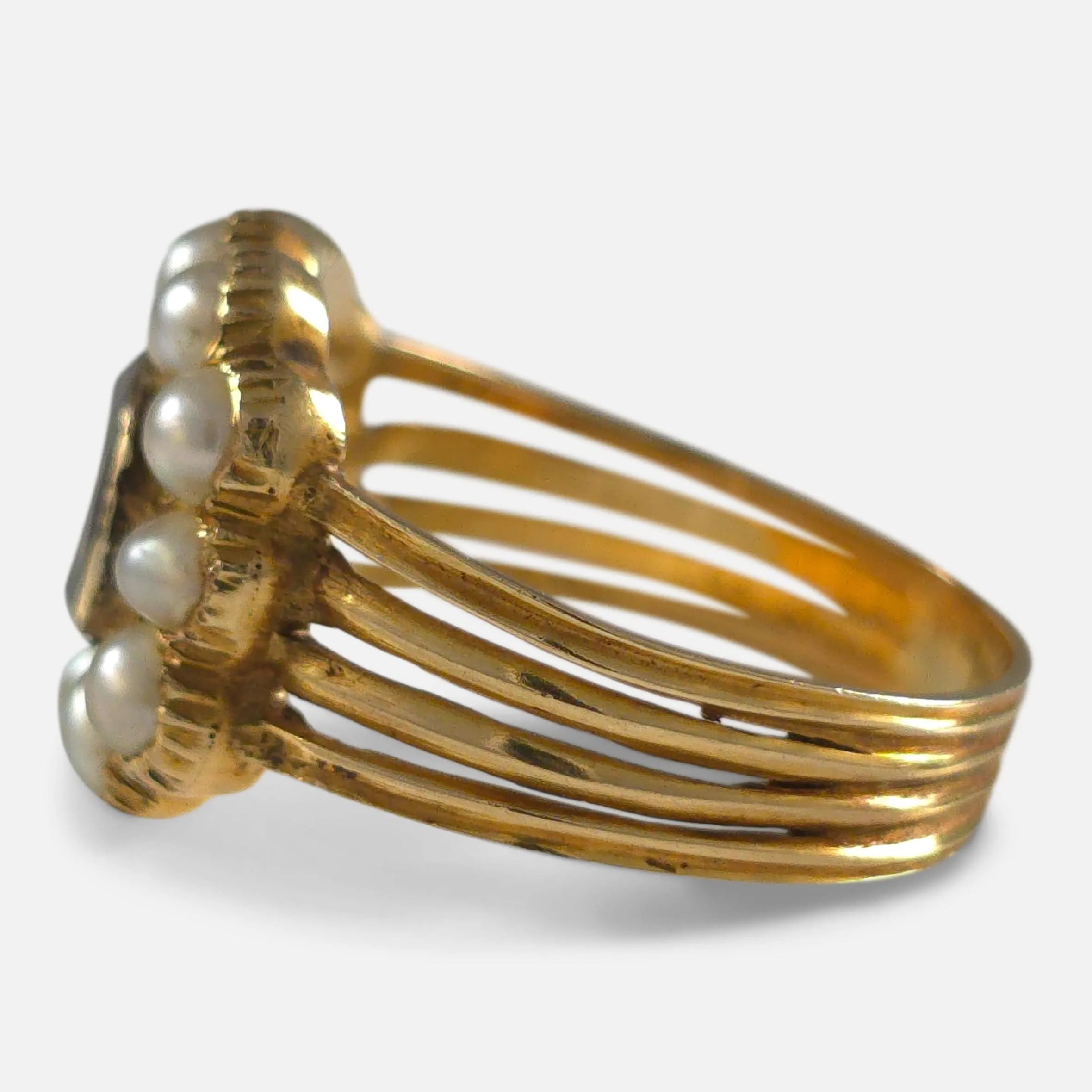George III 18ct Gold Pearl, and Hair Memorial Ring - Circa 1815