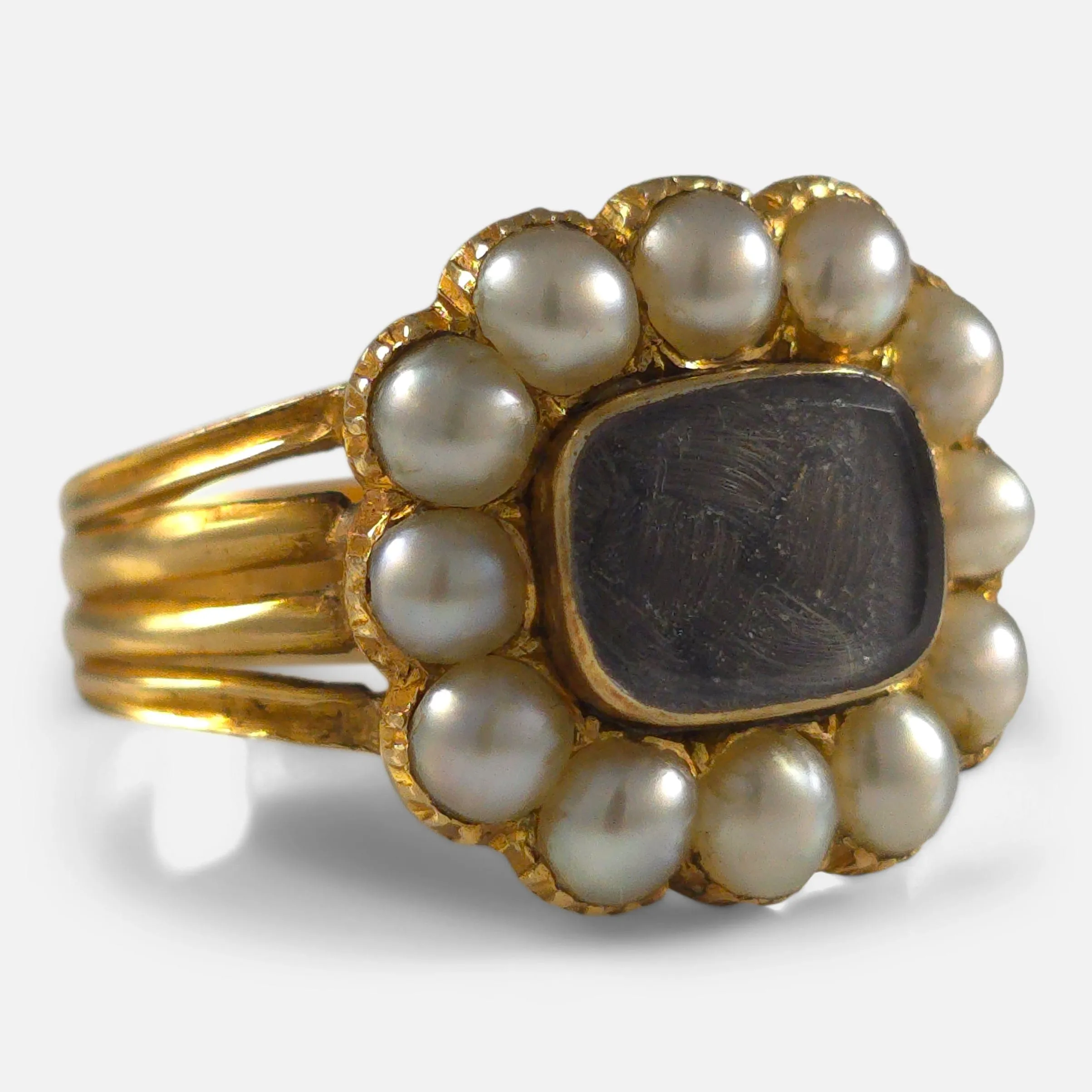 George III 18ct Gold Pearl, and Hair Memorial Ring - Circa 1815
