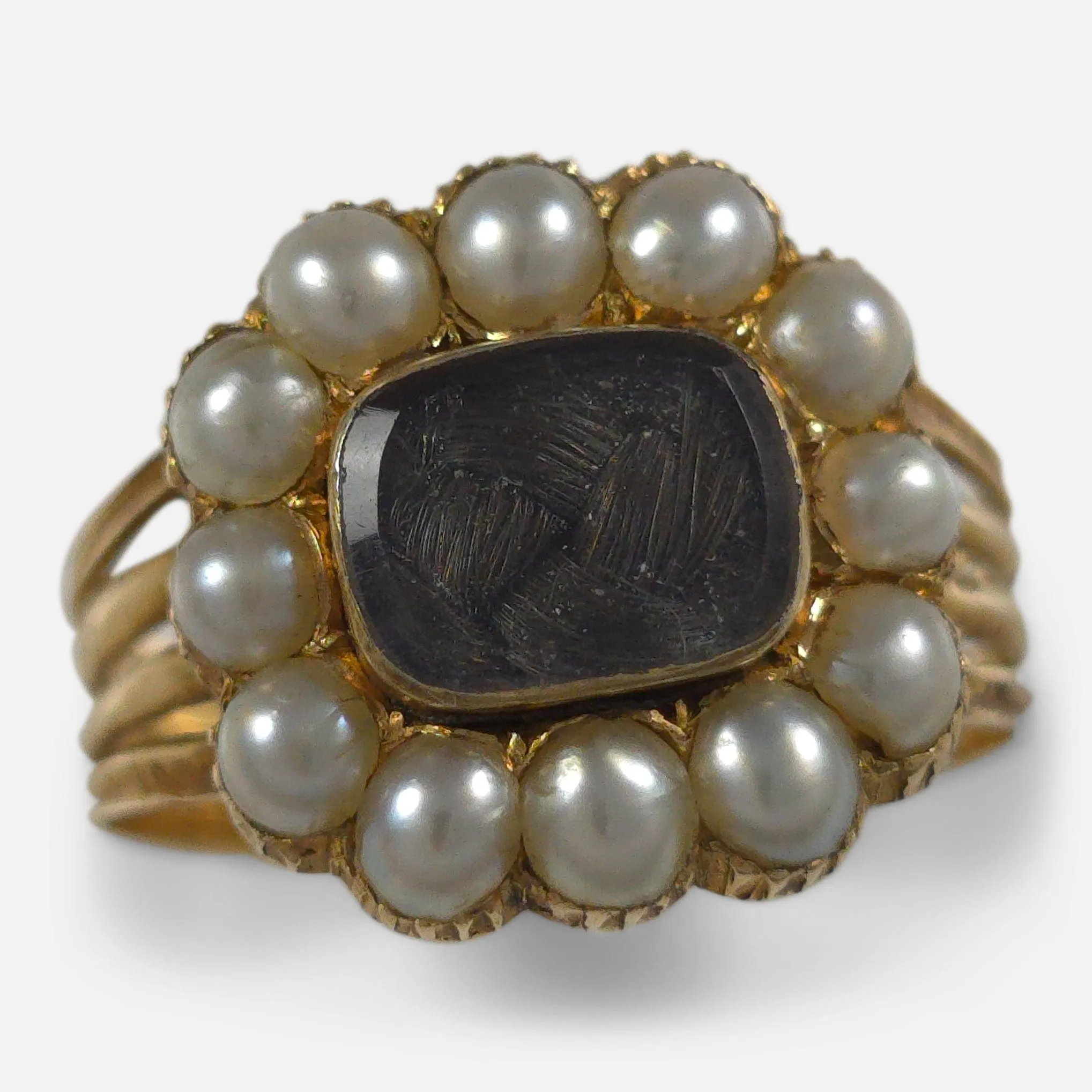 George III 18ct Gold Pearl, and Hair Memorial Ring - Circa 1815