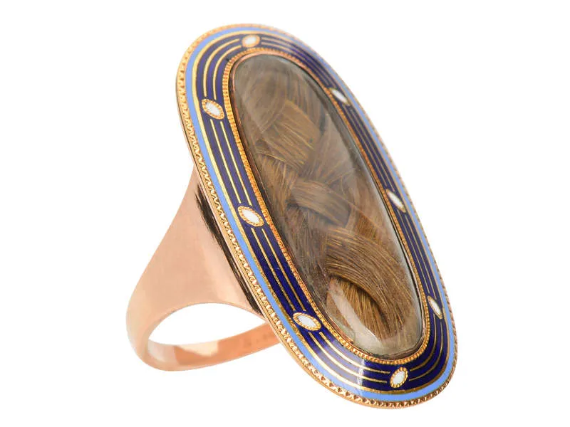 Georgian Memorial Hair & Enamel Locket Ring of 1799