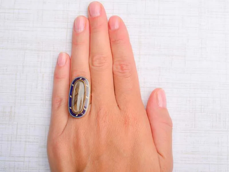 Georgian Memorial Hair & Enamel Locket Ring of 1799