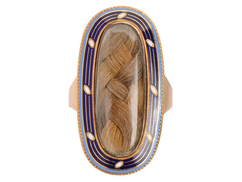 Georgian Memorial Hair & Enamel Locket Ring of 1799