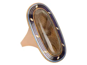 Georgian Memorial Hair & Enamel Locket Ring of 1799