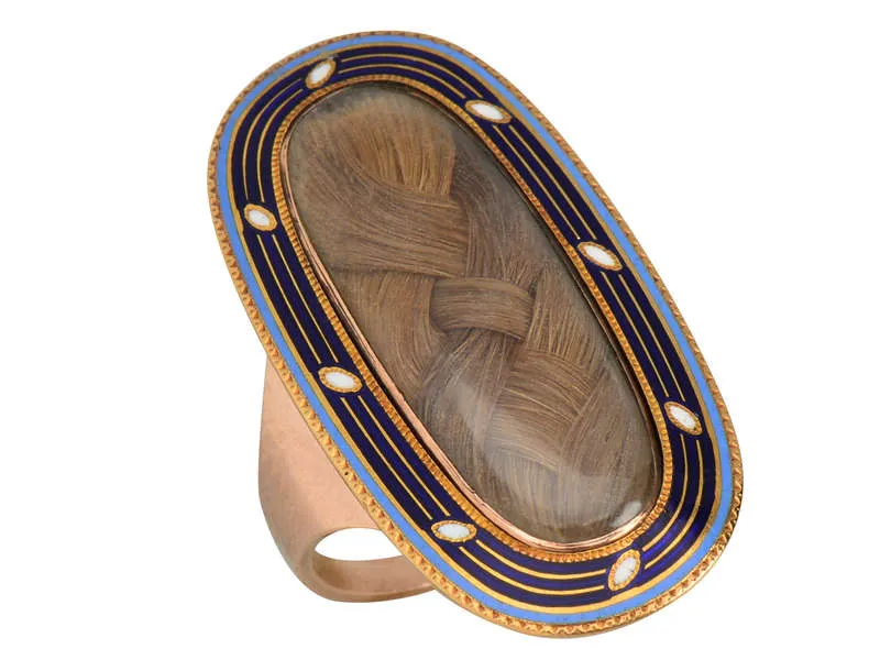 Georgian Memorial Hair & Enamel Locket Ring of 1799