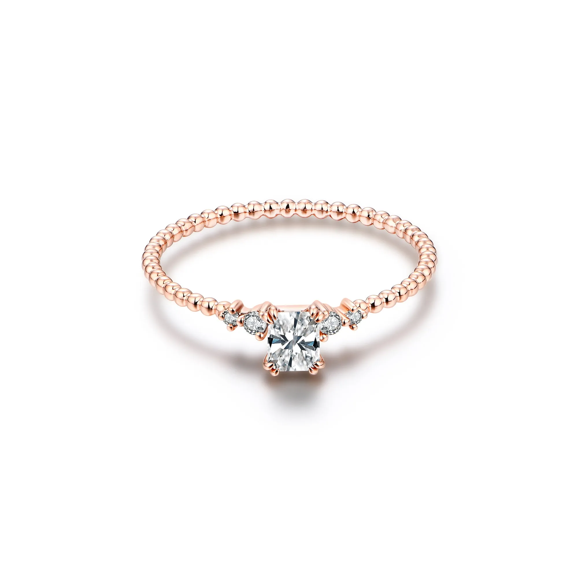 GIA Certified Radiant Dainty Beaded Diamond Ring