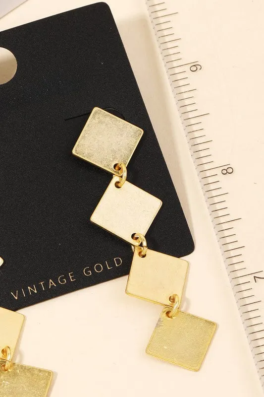 Gold Dipped Square Dangle Earrings