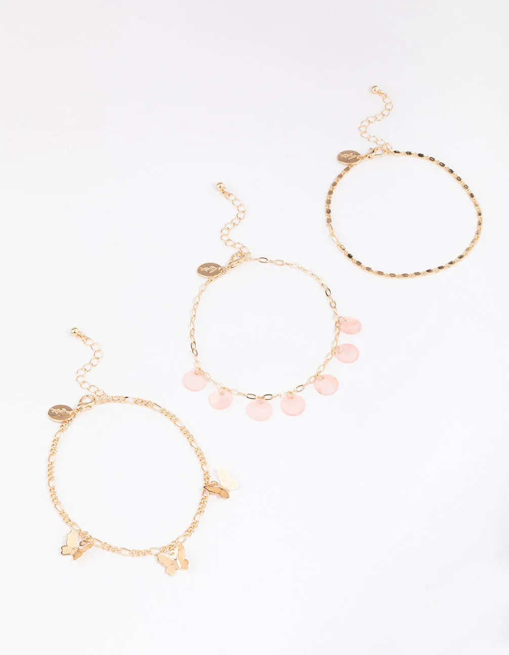 Gold Genuine Shell Butterfly Anklets 3-Pack