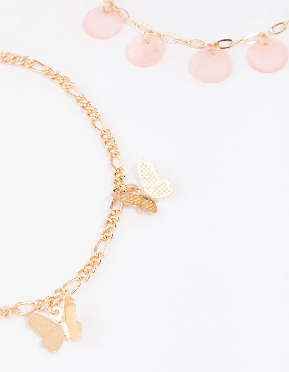 Gold Genuine Shell Butterfly Anklets 3-Pack
