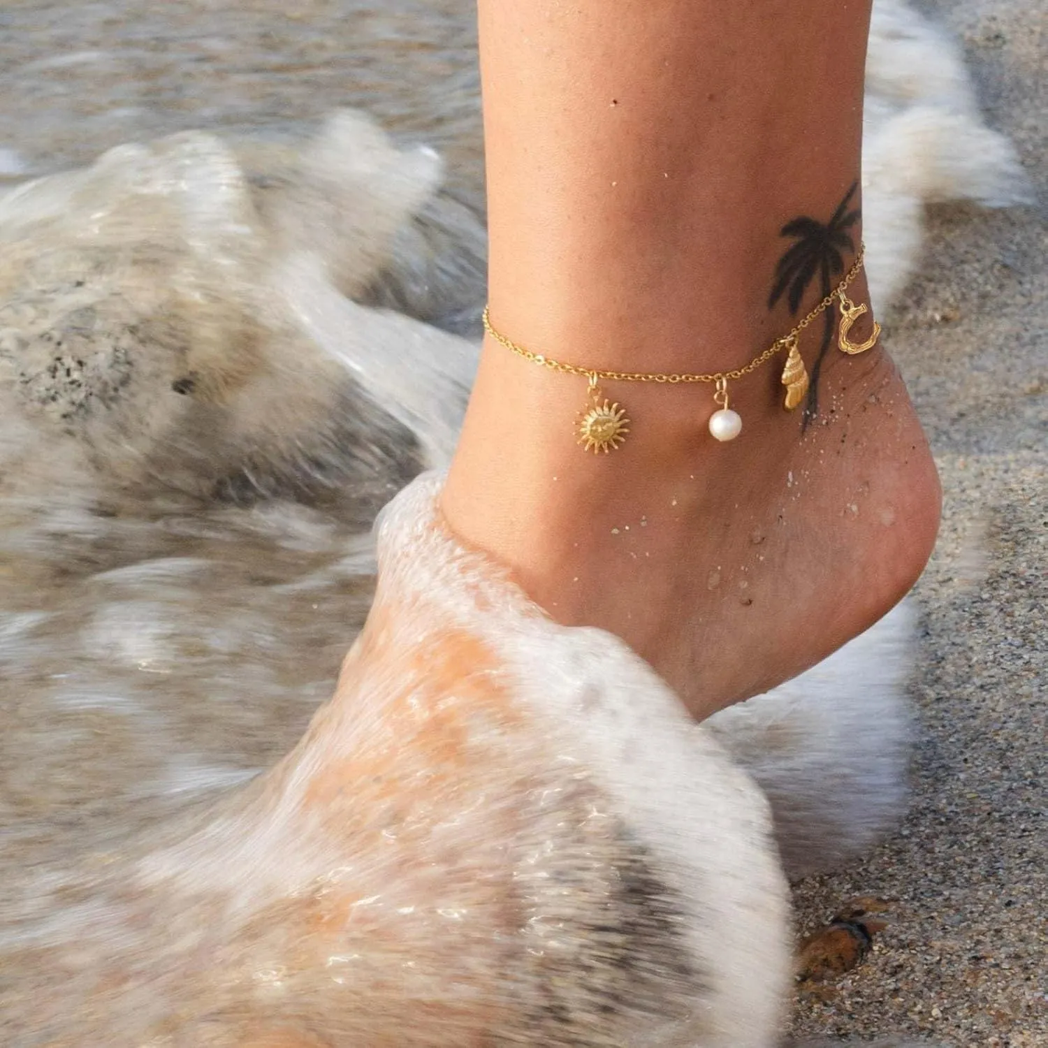 Gold Seashell Initial Ankle for Women Summer Beach Jewelry Stainless Steel Shell Starfish Charm Ankle Bracelets Women Beachy Anklets Jewelry