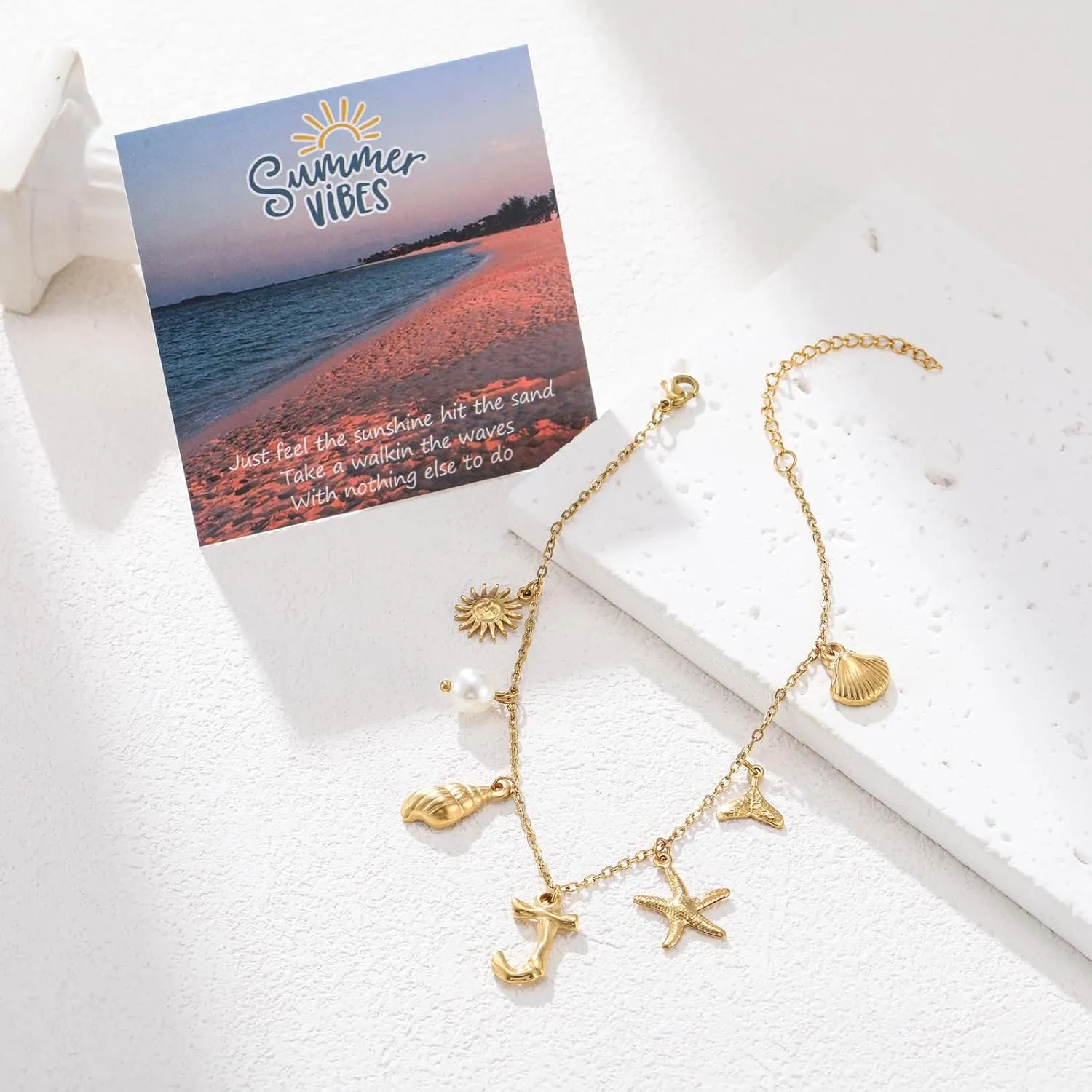 Gold Seashell Initial Ankle for Women Summer Beach Jewelry Stainless Steel Shell Starfish Charm Ankle Bracelets Women Beachy Anklets Jewelry