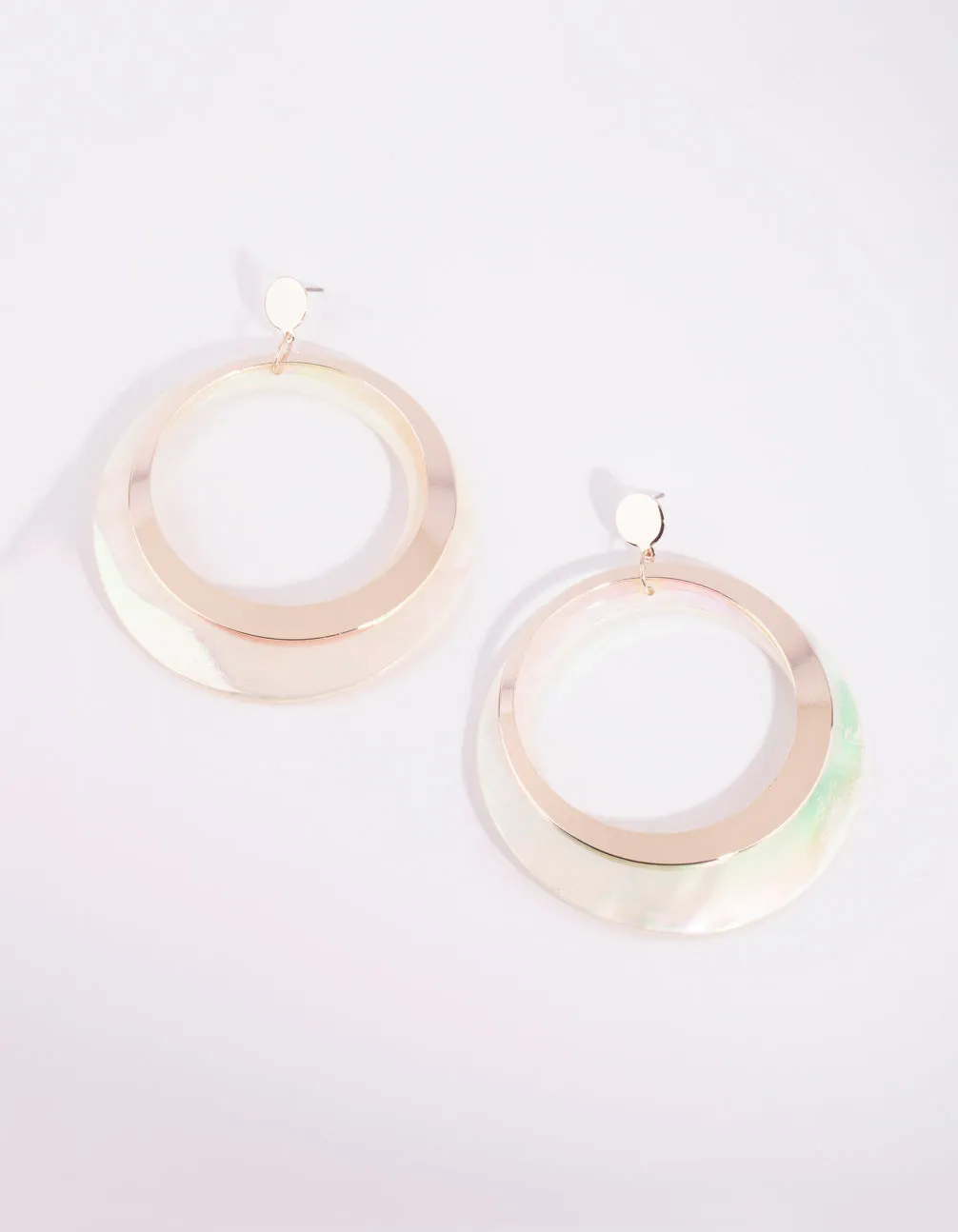 Gold Two Tone Shell Drop Earrings
